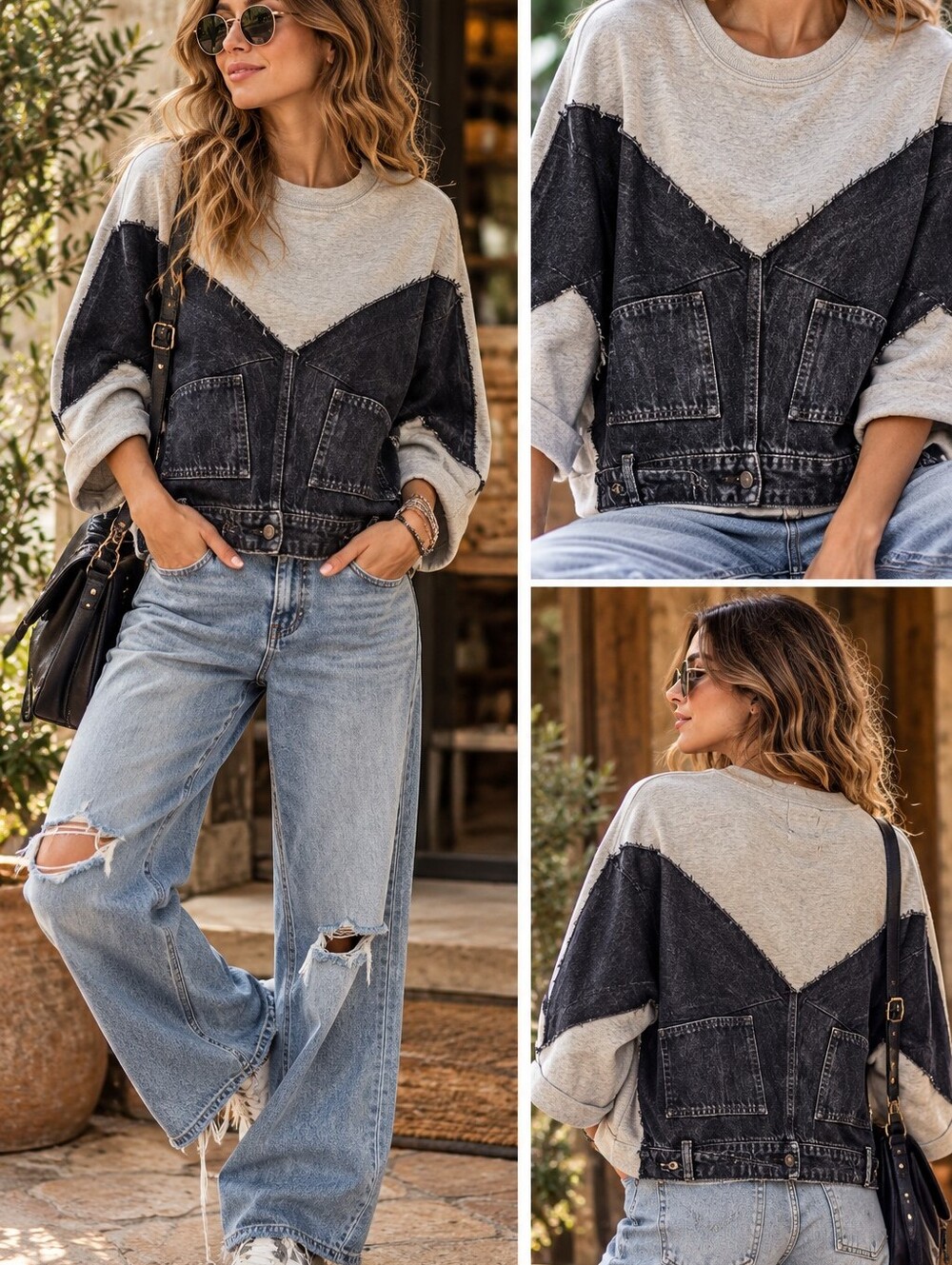 Etica Upcycled French Terry Denim Pullover, NWT, 27 (M)